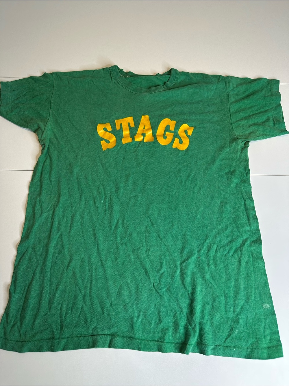 Green 'STAGS' Graphic Tee with Yellow Lettering